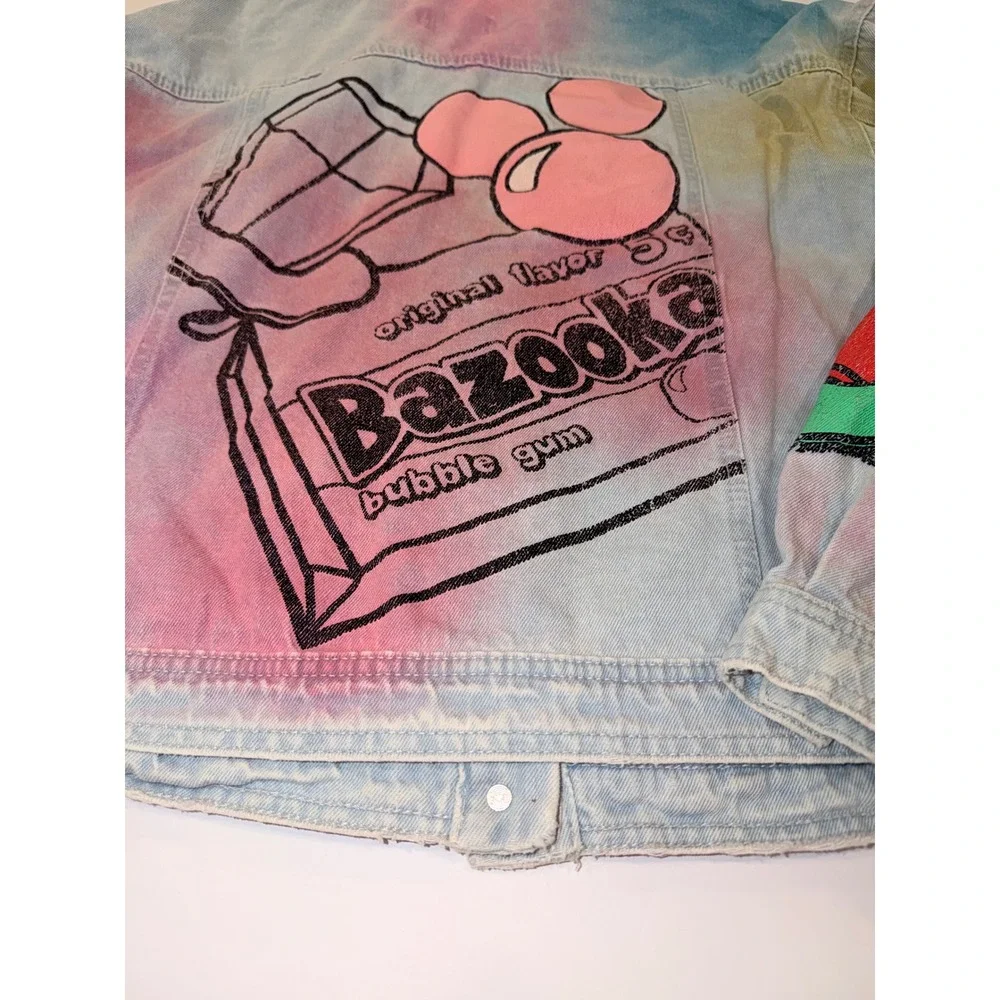Justice x Bazooka Ring Pop Girls Tie Dye Denim Jacket XL 16/18 Distressed Candy
